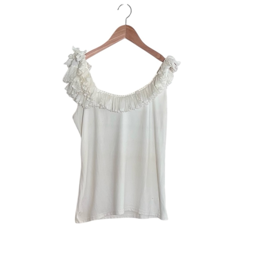 Anne Fontaine Erwin White Stretchy Fringe Collar Statement Tank Top 40